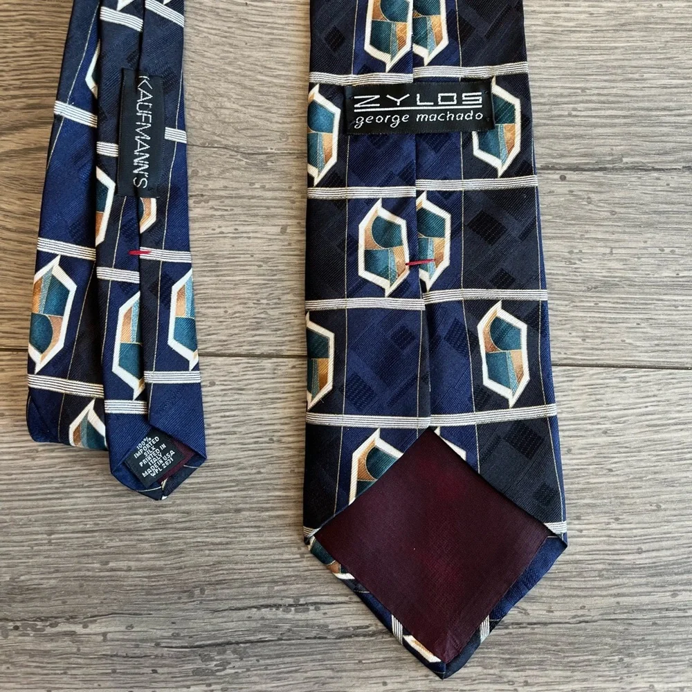 Zylos George Machado Vintage Men’s Neck Tie Geometric Abstract Silk Dressy